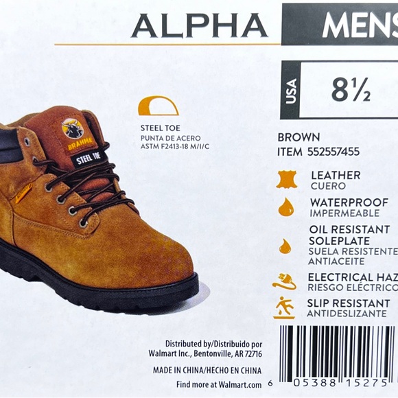 BRAHMA MEN\'S WATERPROOF NON SLIP LEATHER STEEL TOE WORK BOOTS TIMBERLAND - 8.5